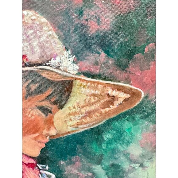 Oil Painting of Little Girl Holding Flower, Smiling Face, On Canvas13x17" - Picture 7 of 14